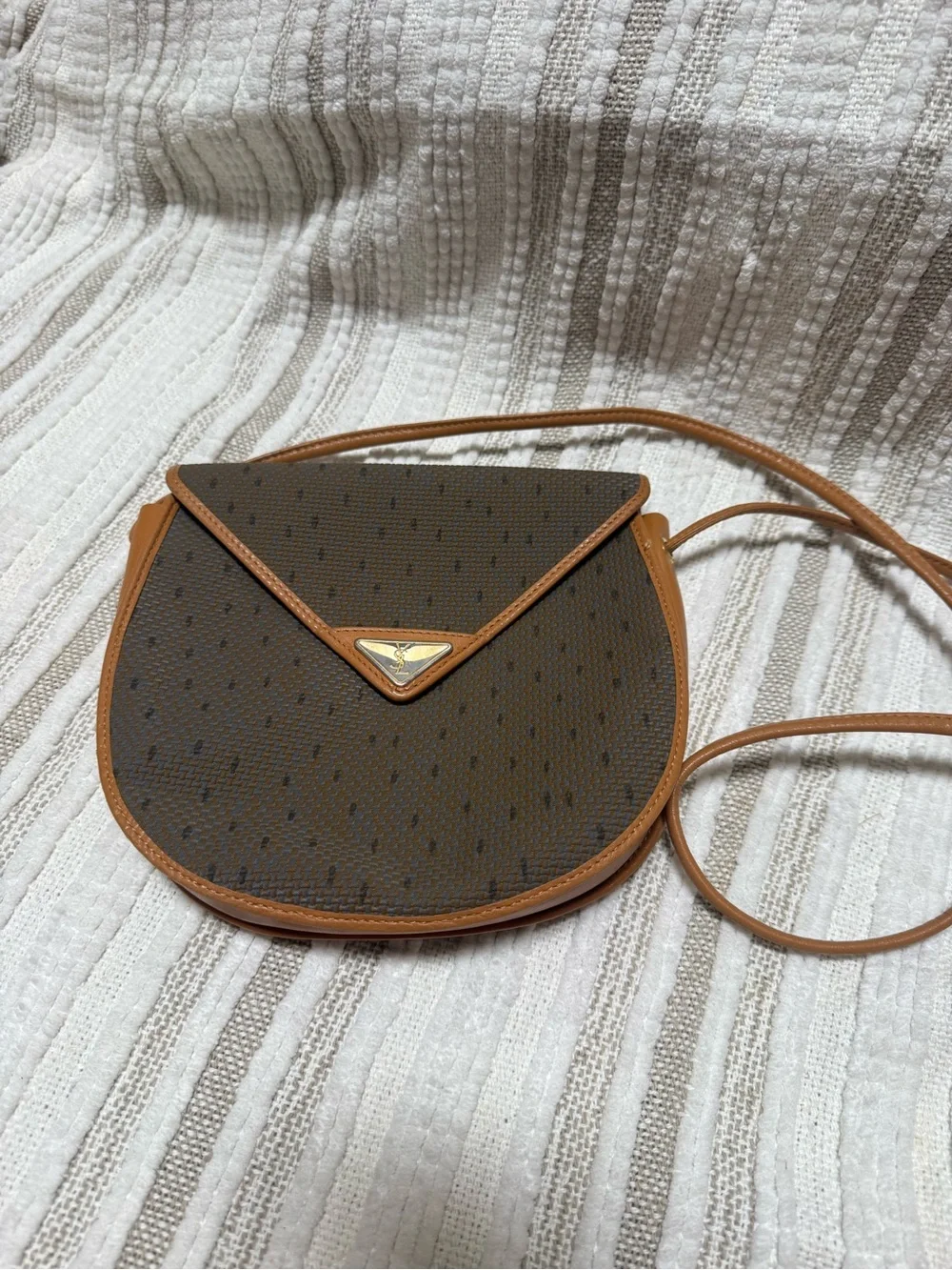 Vintage Yves Saint Laurent YSL Brown Crossbody with Tan Trim
